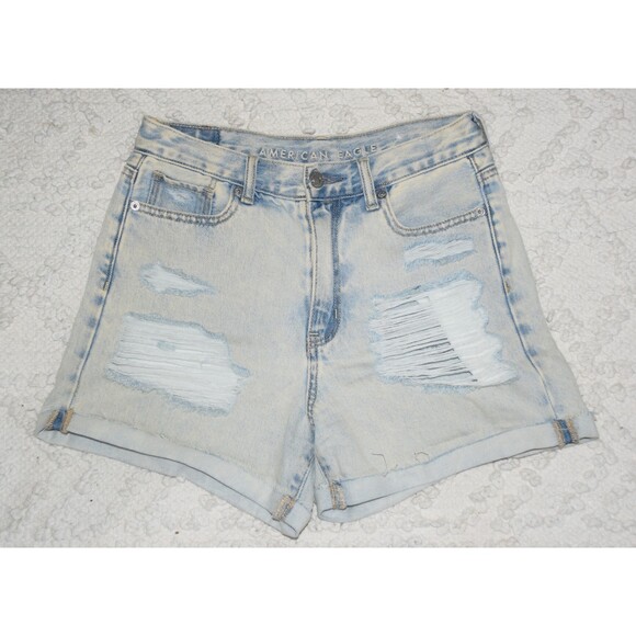 American Eagle Mom Short Ripped White Wash Size 0 High Wasted - Picture 1 of 2